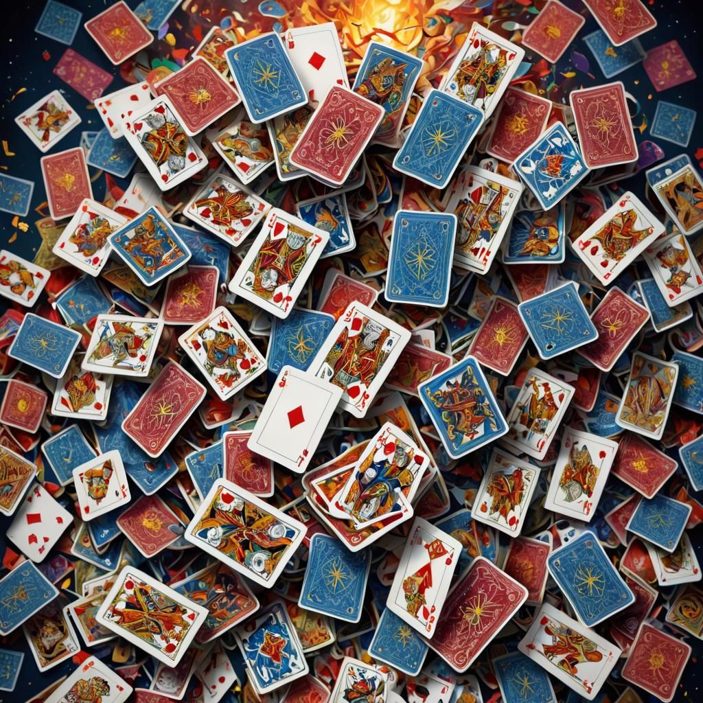 Towering Stack of Playing Cards in Digital Art