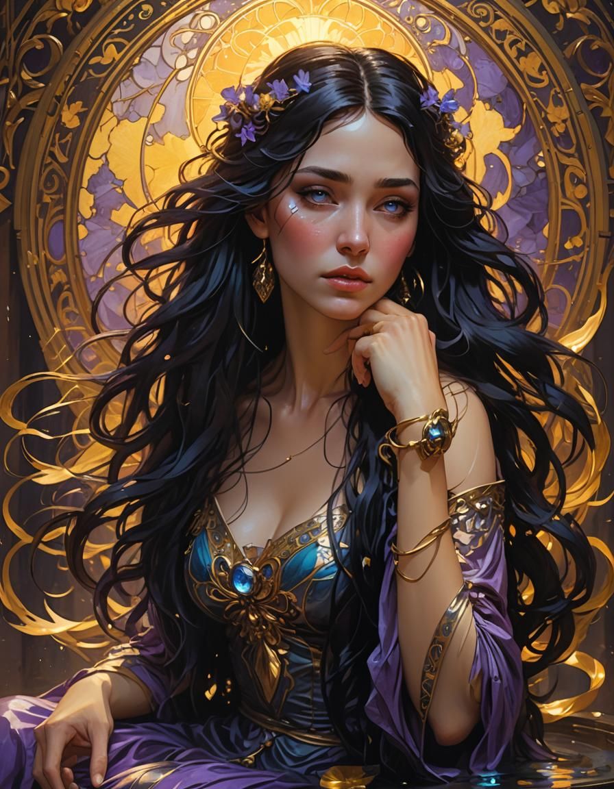 Sad Woman Portrait in Dark Fantasy Art Style