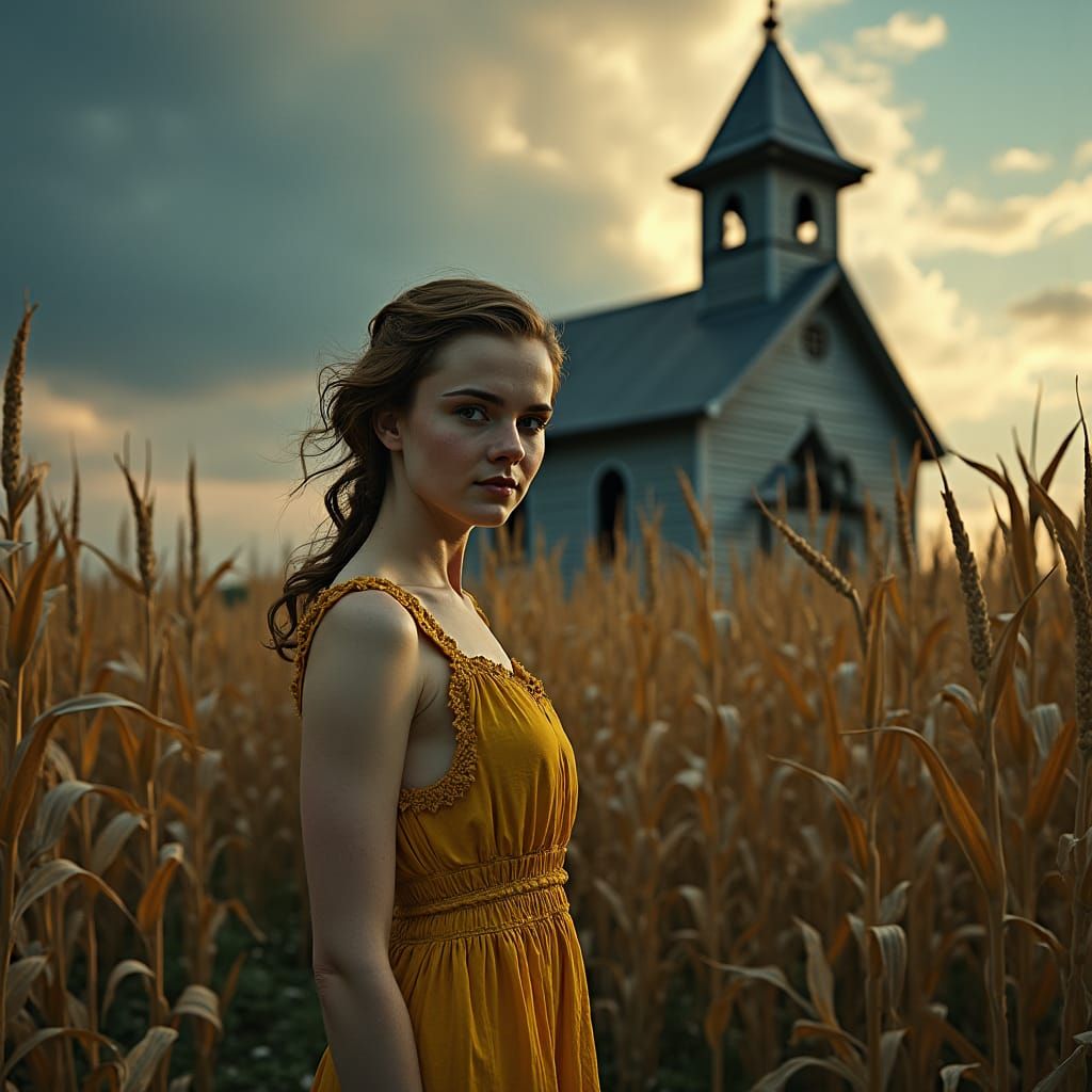 Eerie Cornfield Scene in Dark Gothic Style