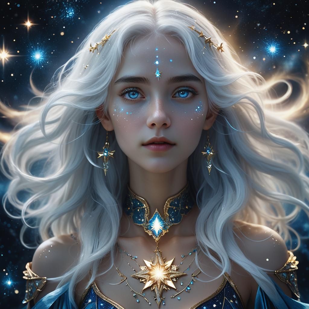 Ethereal Woman with Celestial Skin in Digital Art