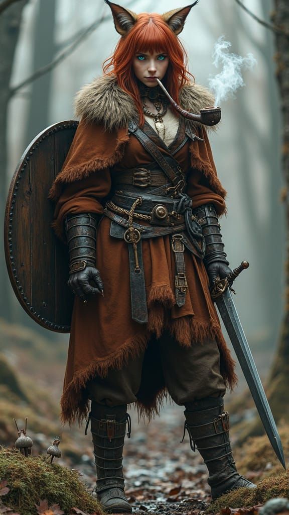 Viking Warrior Woman in Steampunk Lynx Form