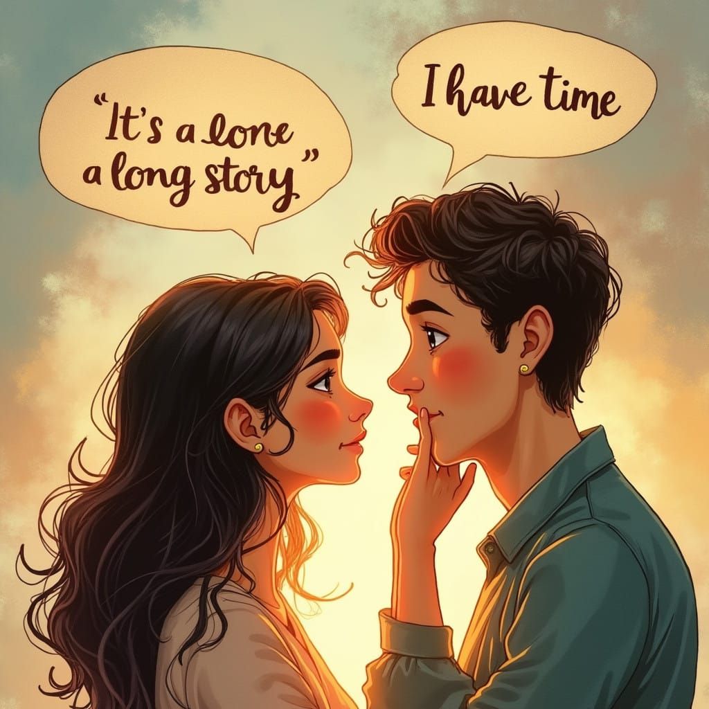 Romantic Couple Lost in Conversation, Watercolor Style