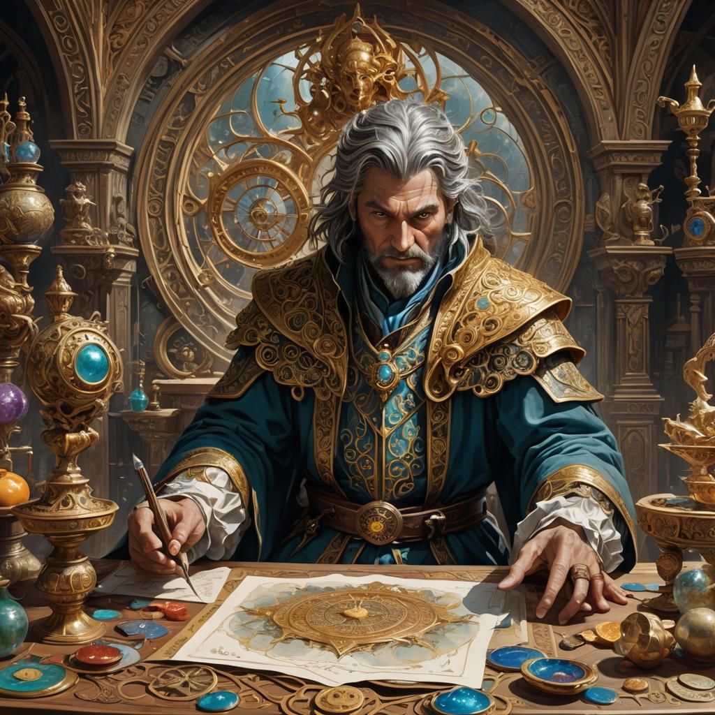 Wizard Foretelling the Future in Fantasy Art Style