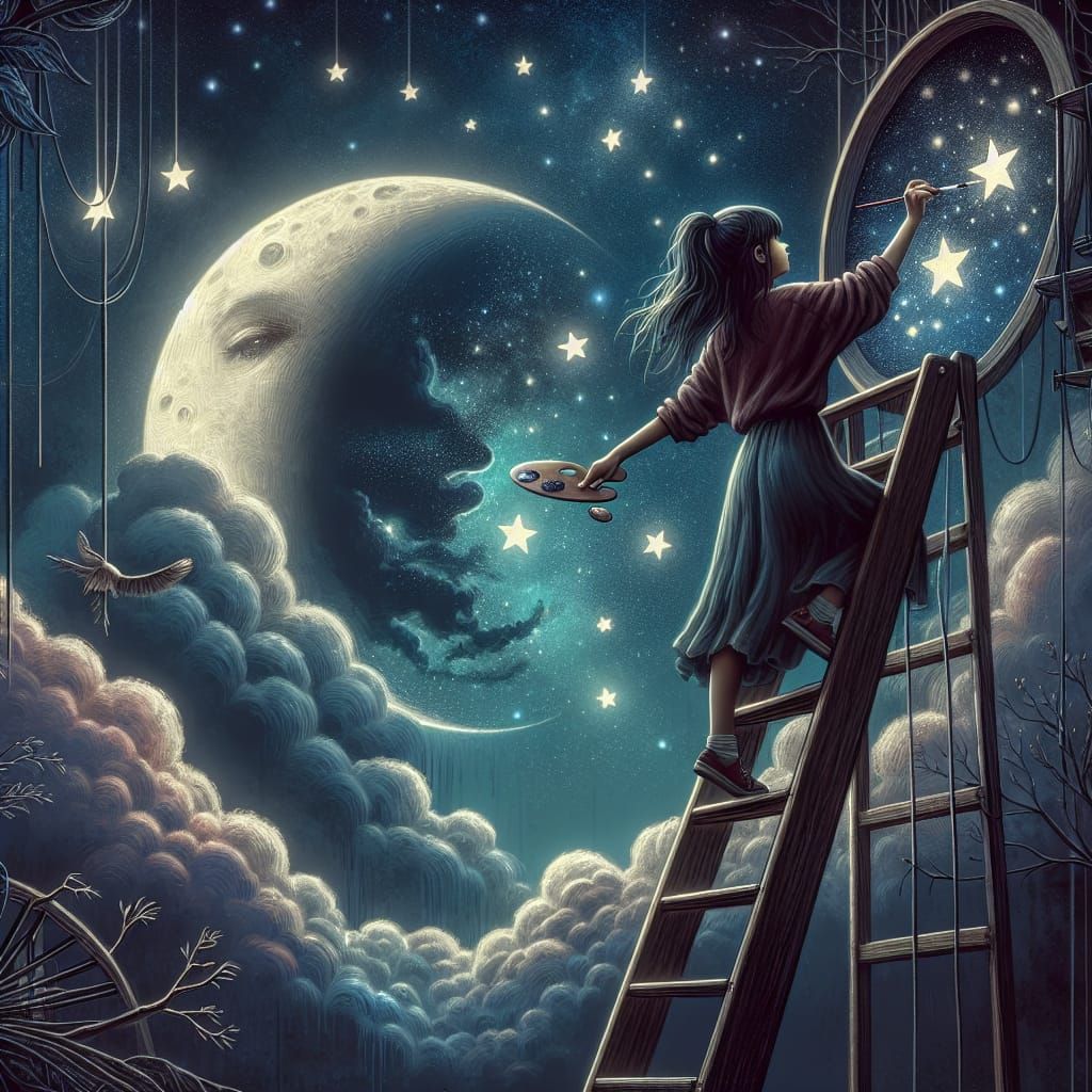Girl Paints Stars in Moody Night Sky