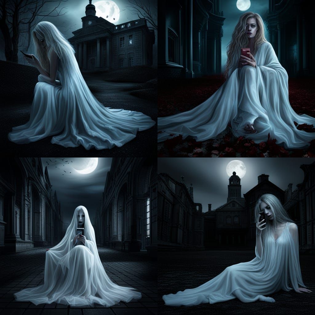 Ghost in Gothic Mansion with Long Blonde Hair