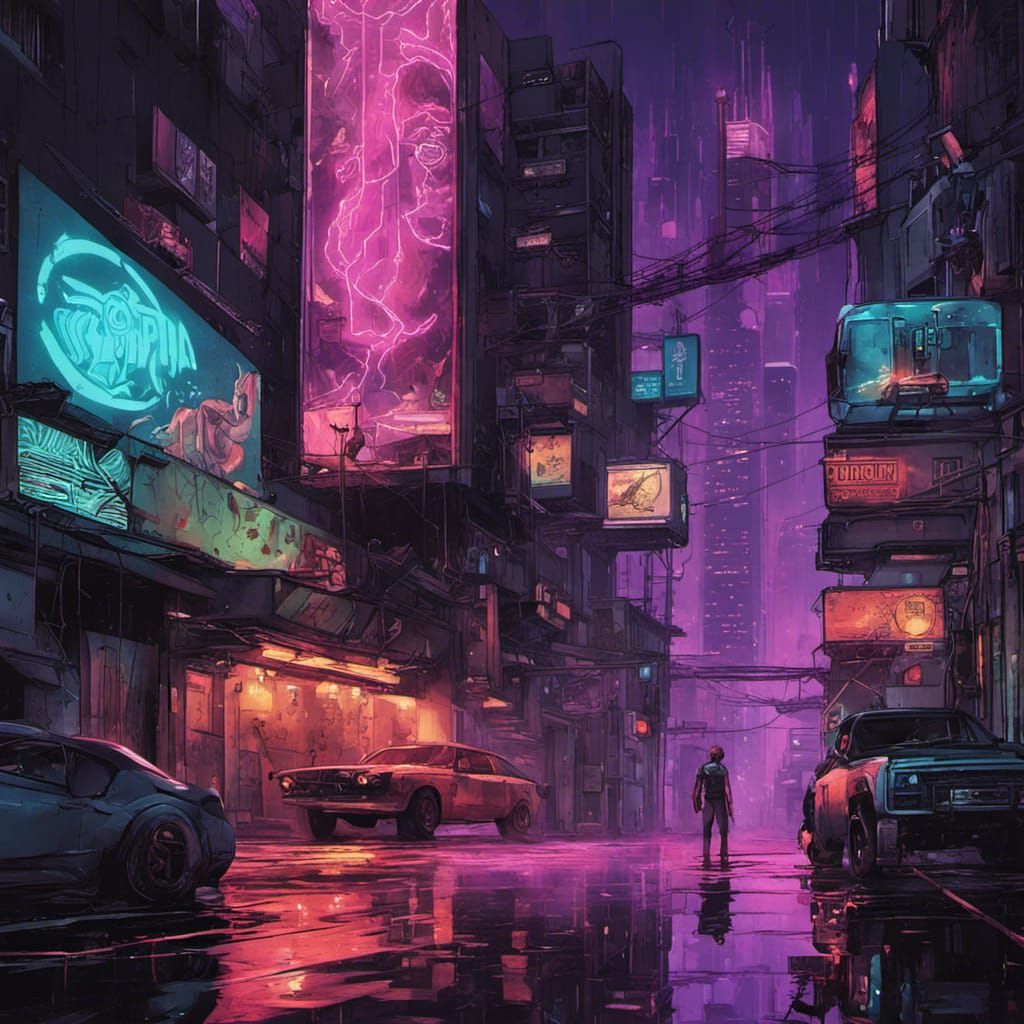 Cyberpunk Urban Fantasy in Comic Book Style