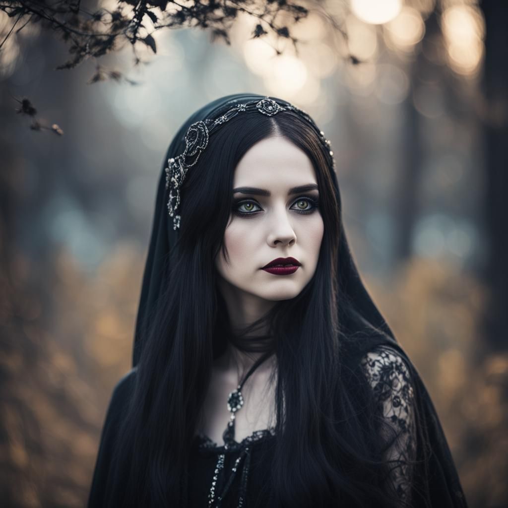 Gothic Woman Portrait with Bokeh Effect
