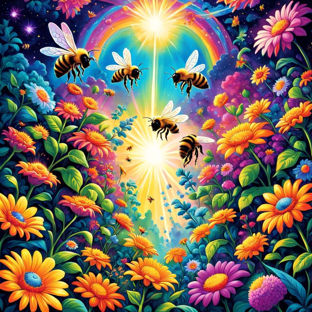 Vibrant Bees Guard the Earth in Cosmic Comic Art