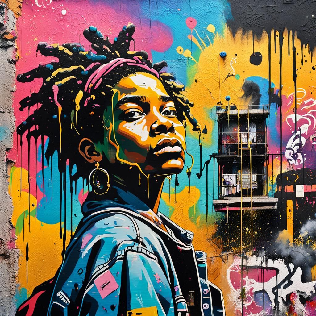 Colorful Street Art Portrait in Basquiat Style