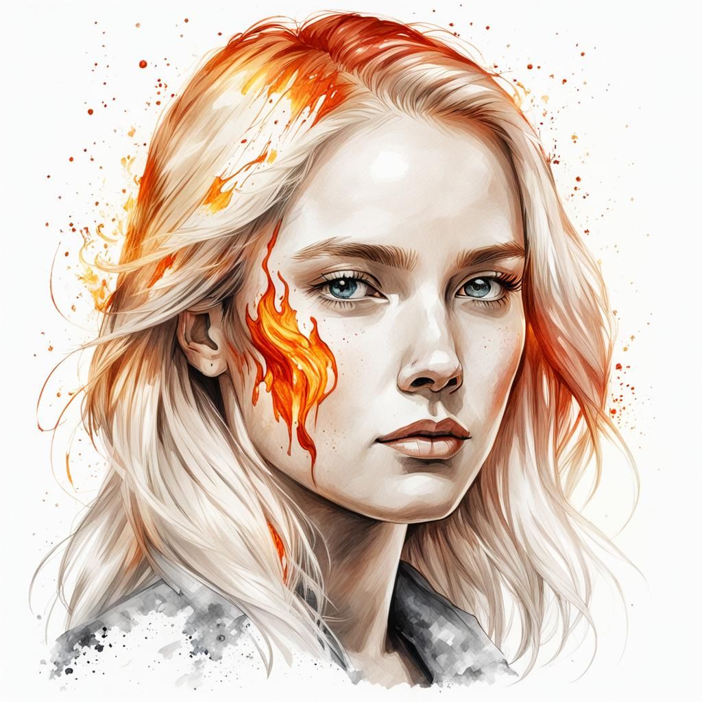 Fiery Portrait on White, 12k Resolution