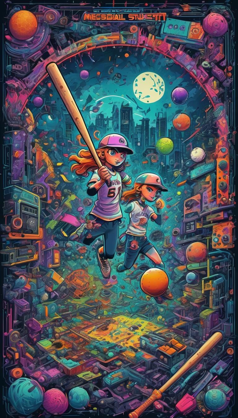 Helga Hitting Home Run in Psychedelic Technoscape