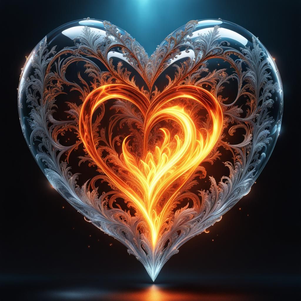 Fiery Ice Heart: Detailed Dark Fantasy Concept Art