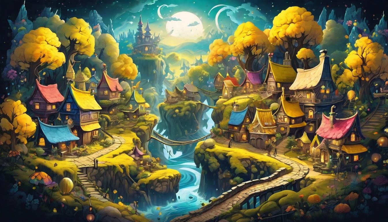 Mystic Fairy Village T-Shirt Design in 3D Vector Art