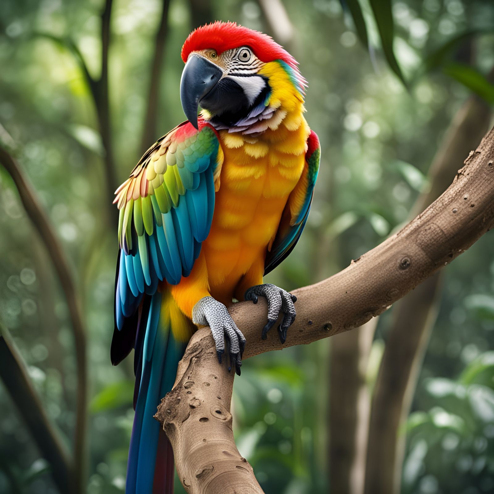 Detailed Macaw Portrait in Amazon Rainforest