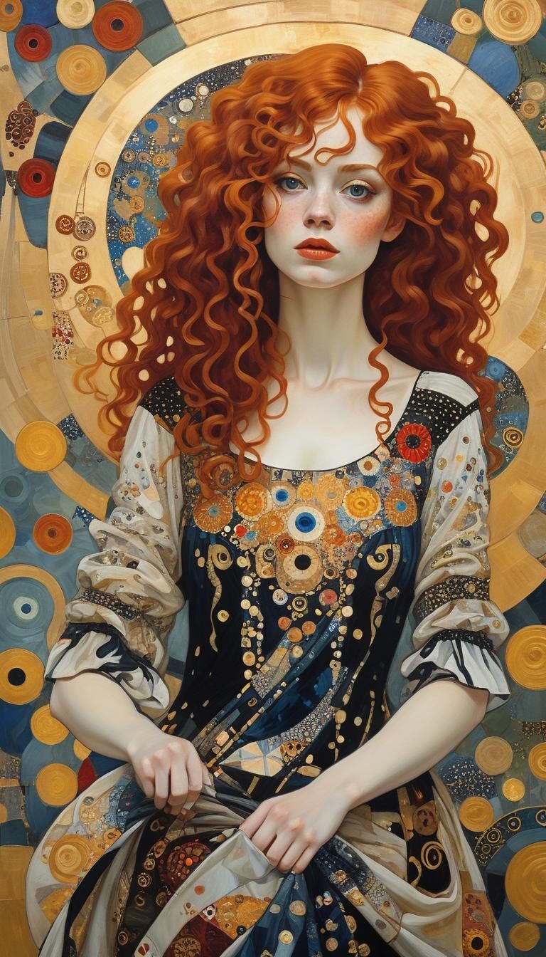 Girl with Red Hair in Klimt Style
