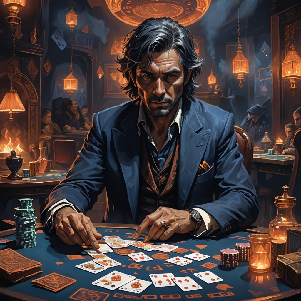 Mystical Gambler in a Fantasy Casino: Digital Art