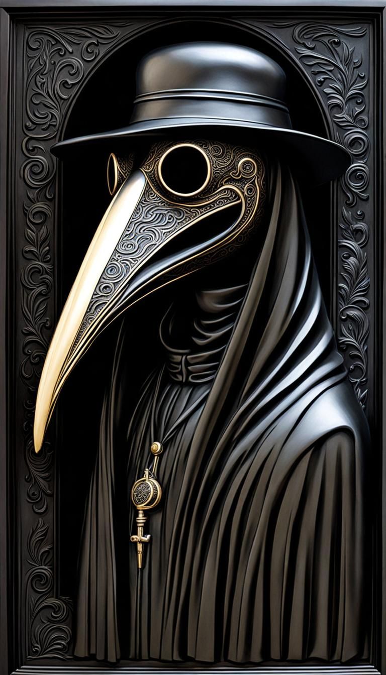 Bas Relief Plague Doctor with Caduceus Staff