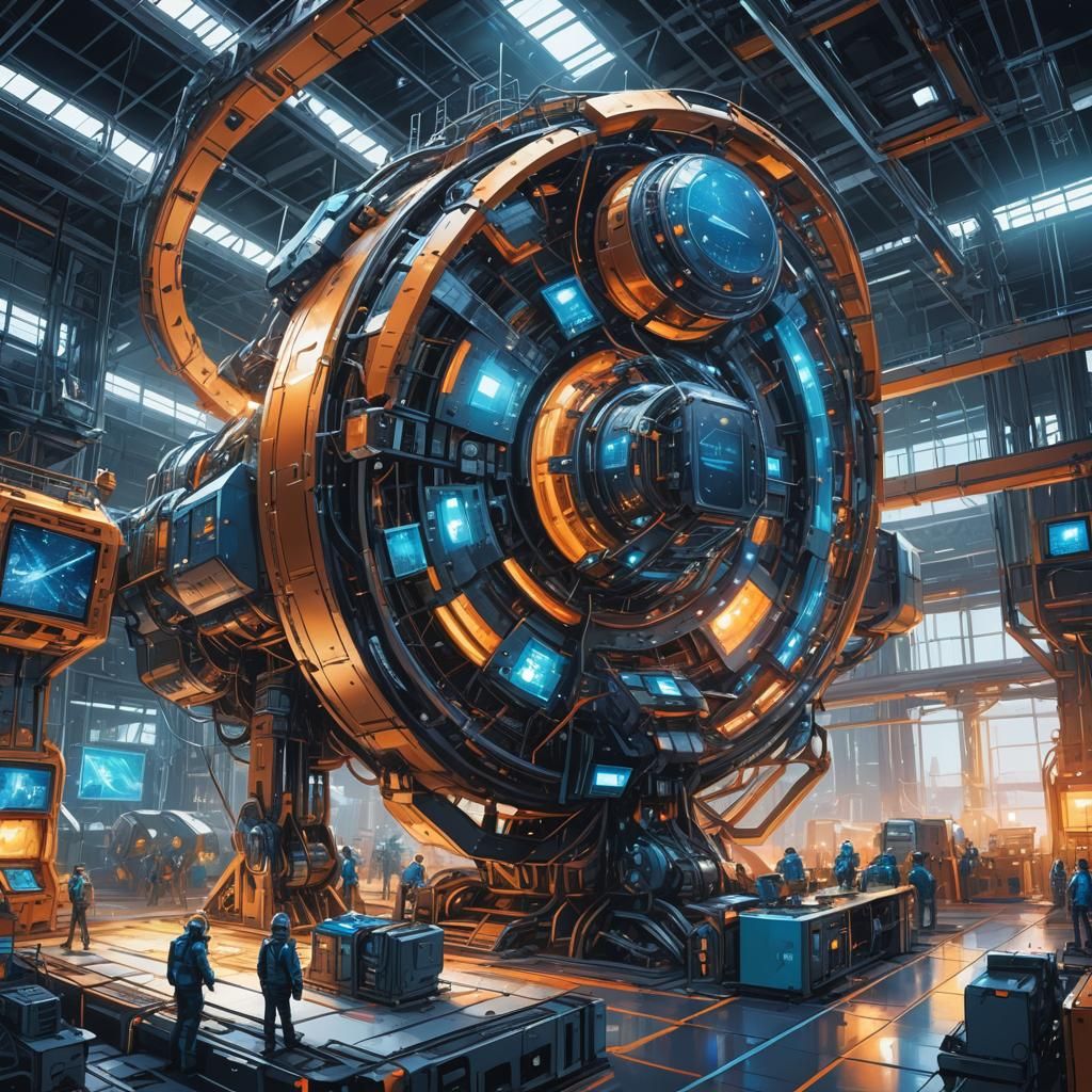 Futuristic Space Factory Constructing Satellite