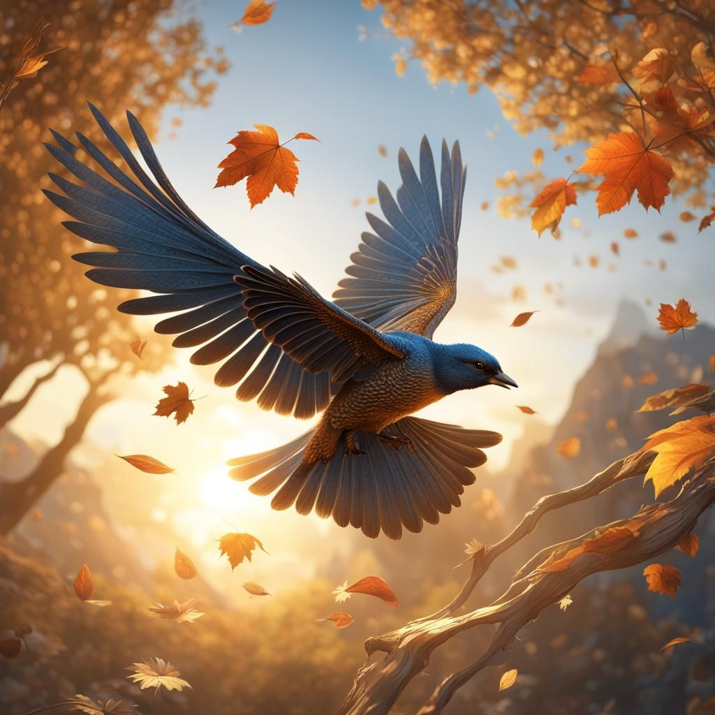 Bird Flying into Sun with Delicate Detail