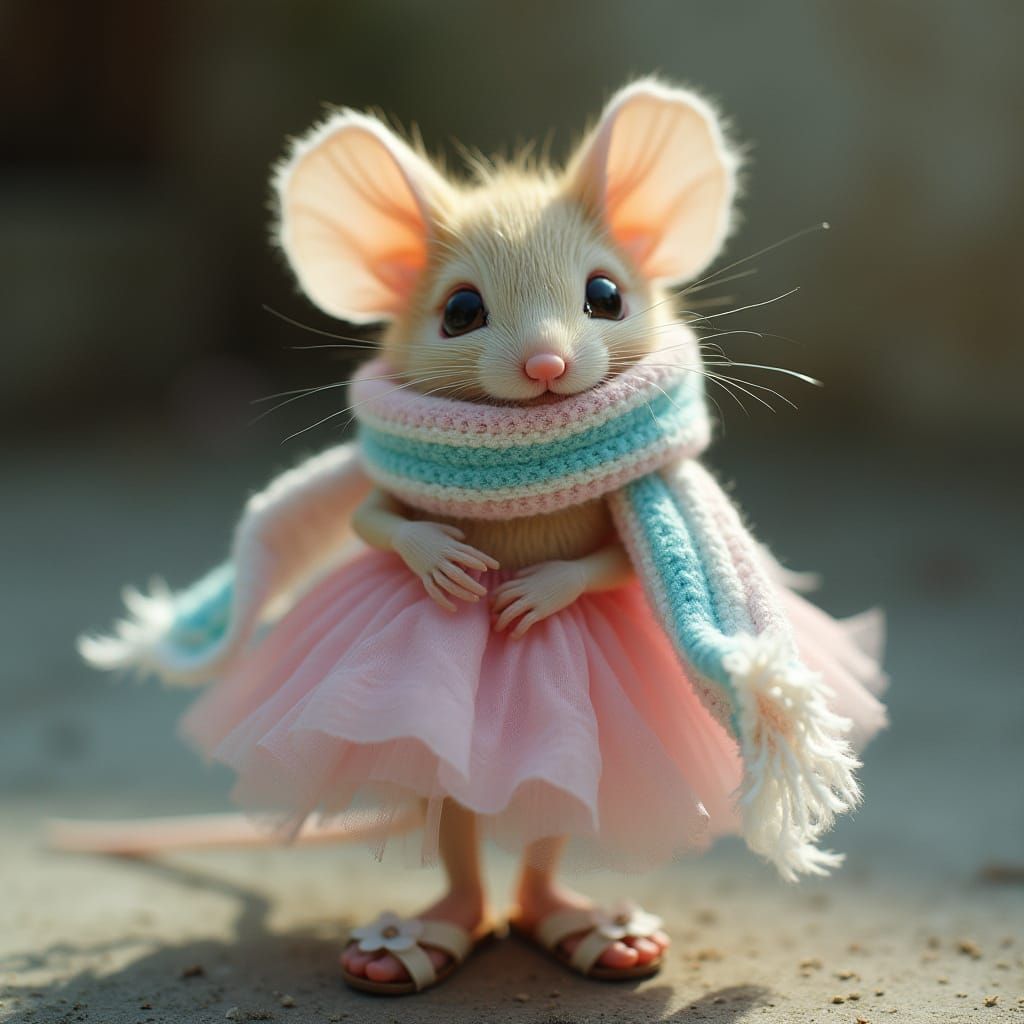 Shy Mouse in Pink Dress, Cinematic Film Style