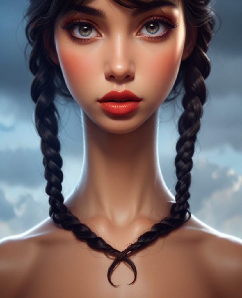 A Beautiful Dark-Haired Woman with Luscious Eyelashes and Re...