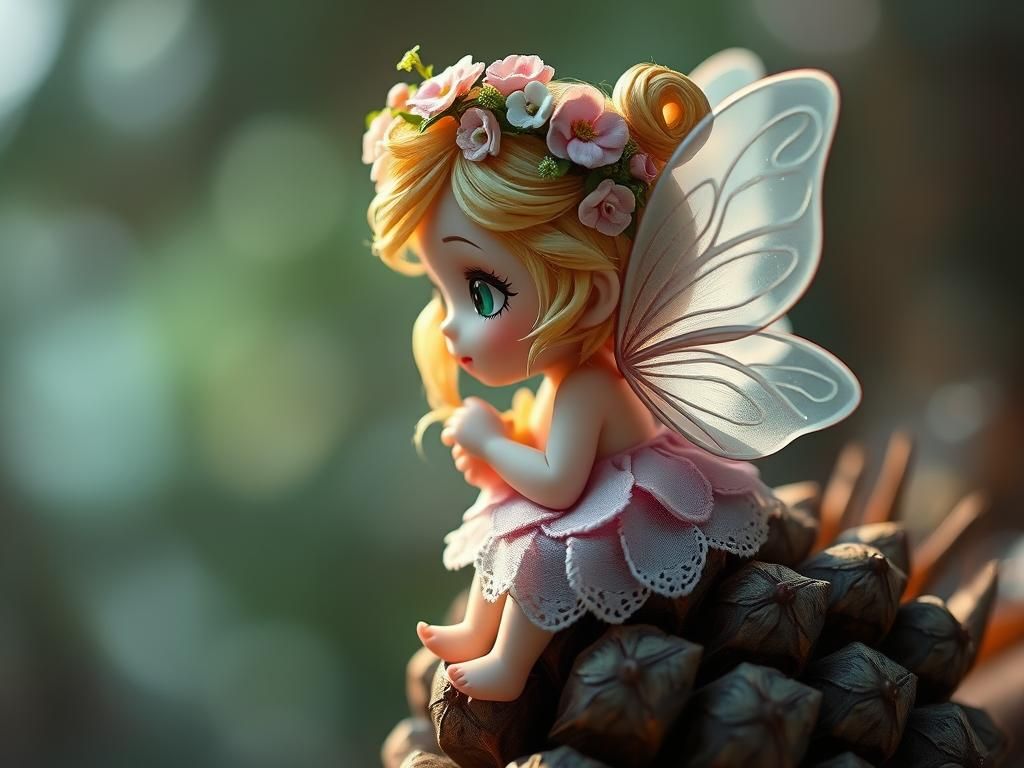 chibi fairy on a pinecone