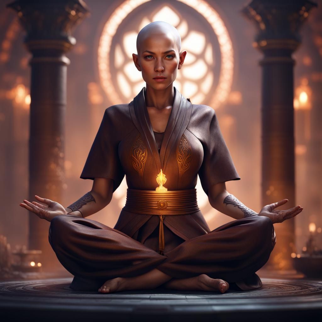 Fantasy Monk Meditating: Detailed Matte Painting