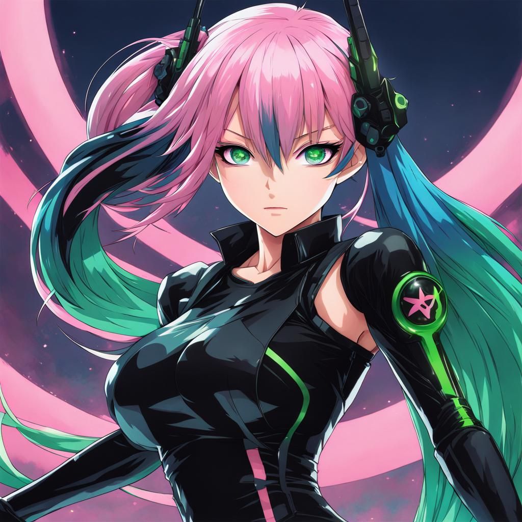 Anime Girl with Split Dye Hair in Manga Style