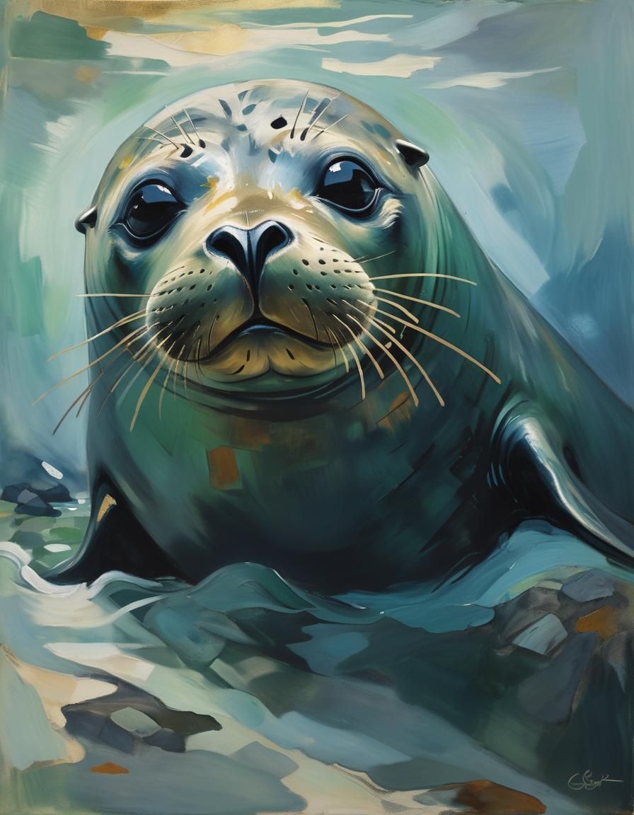 Seal Portrait in Expressionist Gouache Style