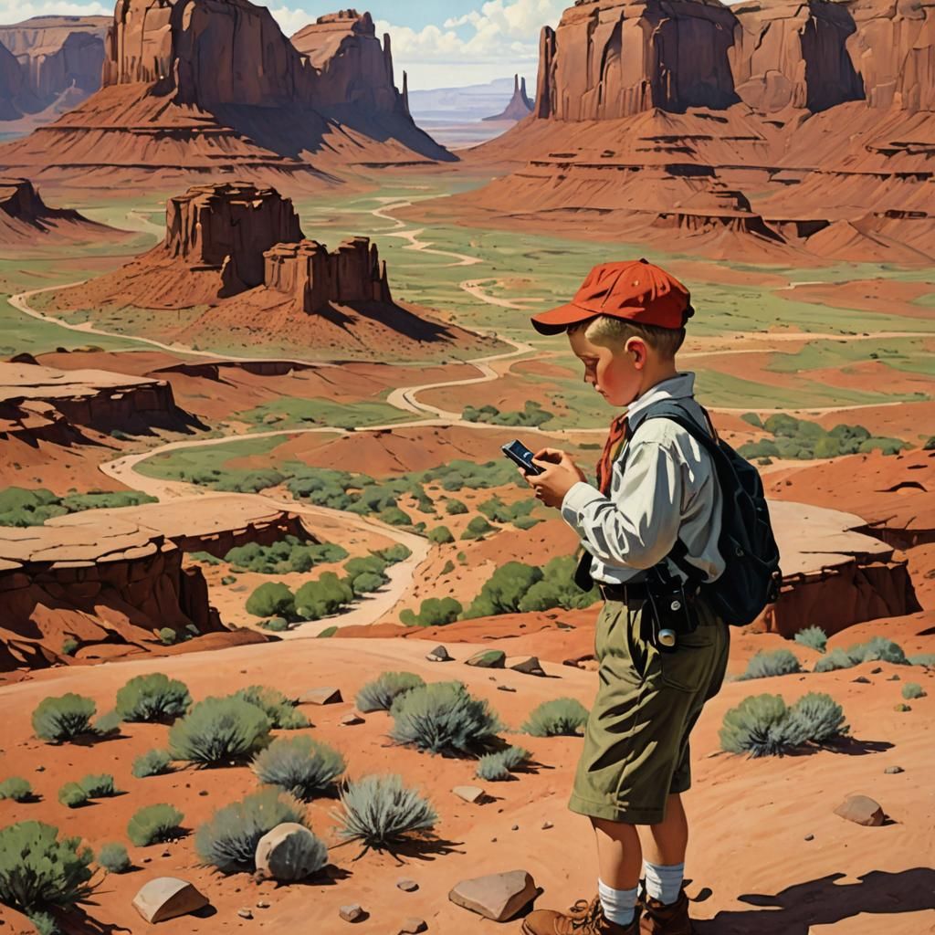 Boy With Phone in Monument Valley Painting