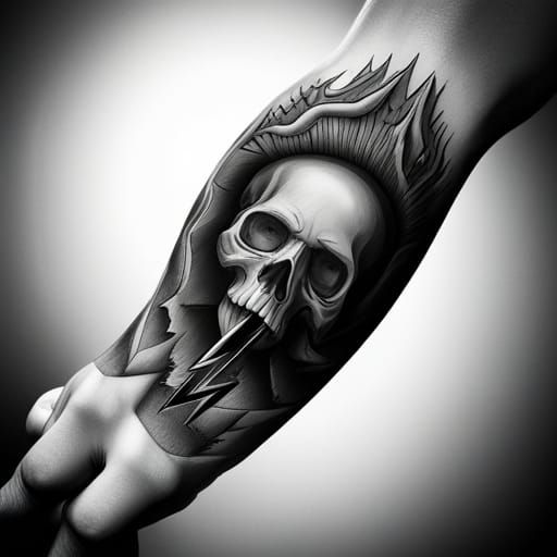 Skull and Anarchy Symbol Tattoo Sketch