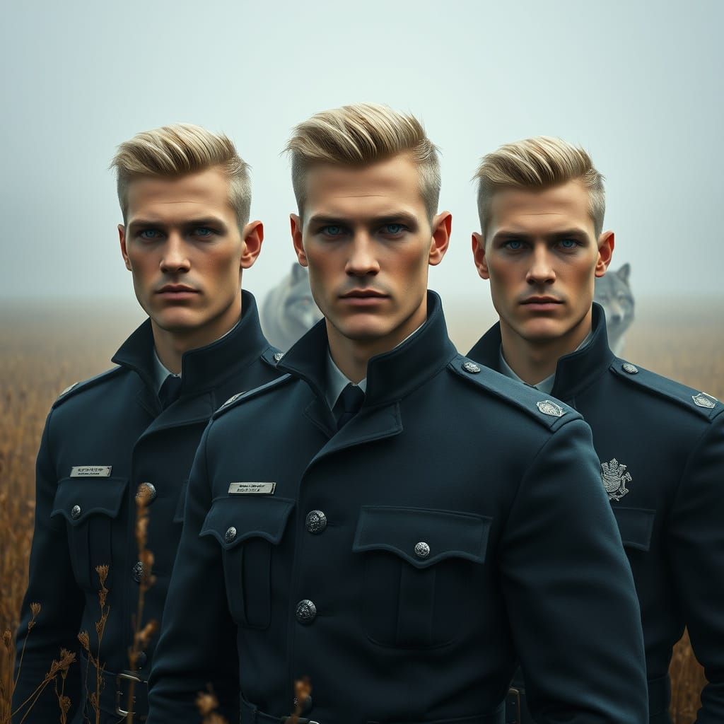 Ethereal Police Officers Stand Vigilant in Autumnal Landscap...