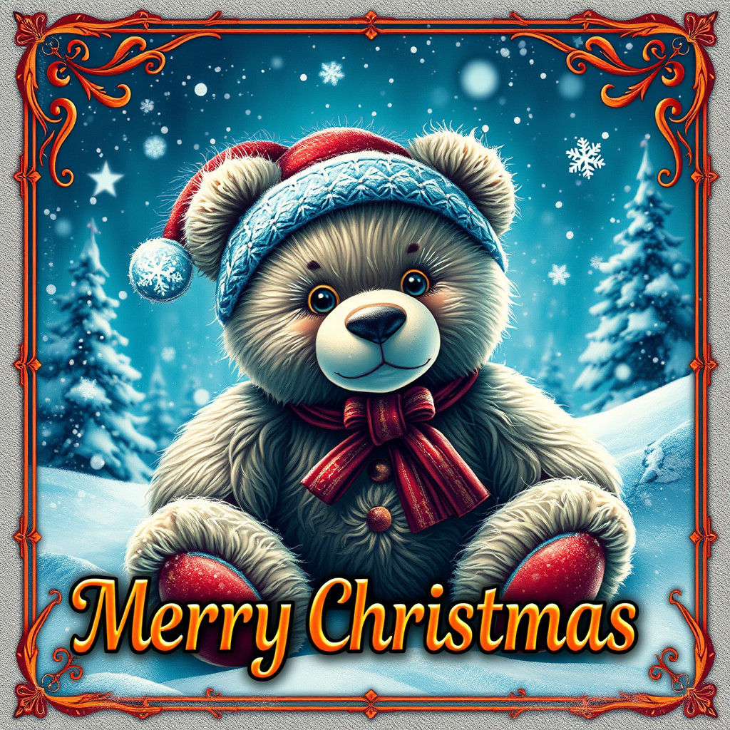 Festive Winter Teddy Bear Christmas Postcard