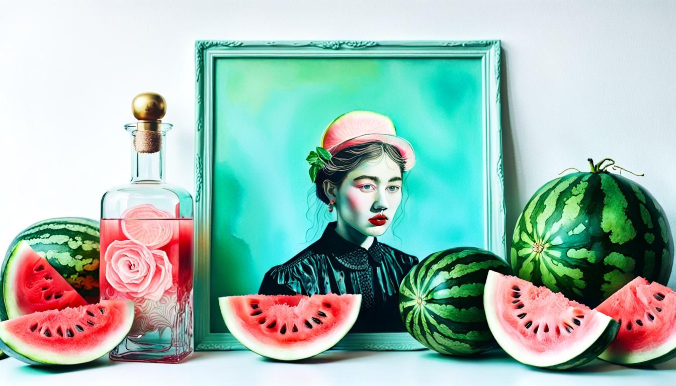 Still Life with Vibrant Watermelon in Retro Pastel Hue