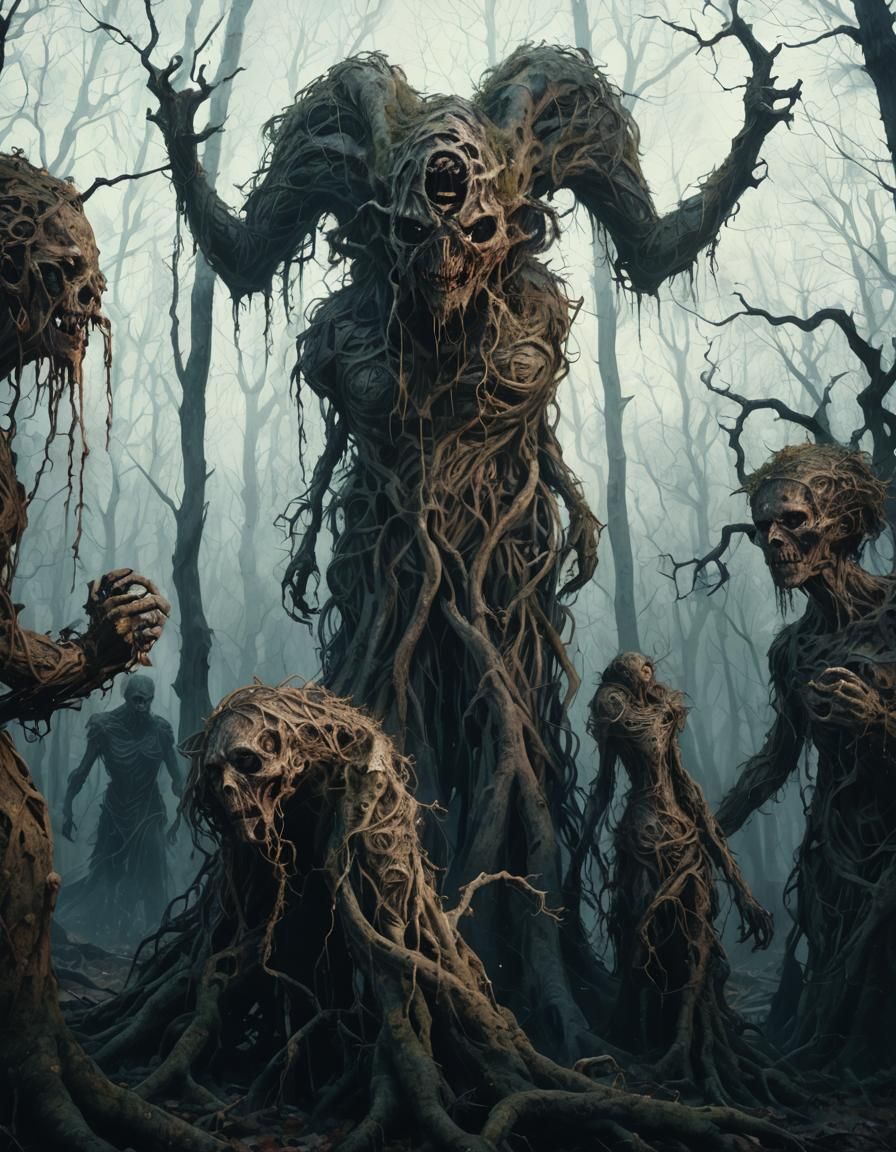 Scary Impressionist Forest with Monstrous Trees