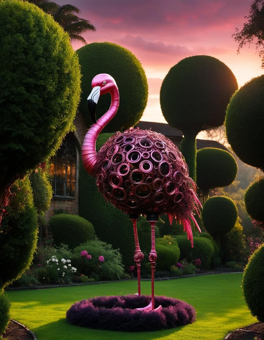 Steampunk Goth Flamingo Topiary Art