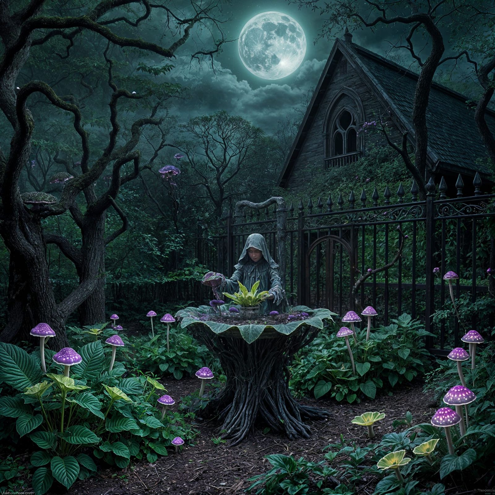 Gothic Garden with Bioluminescent Flora in Photorealistic St...