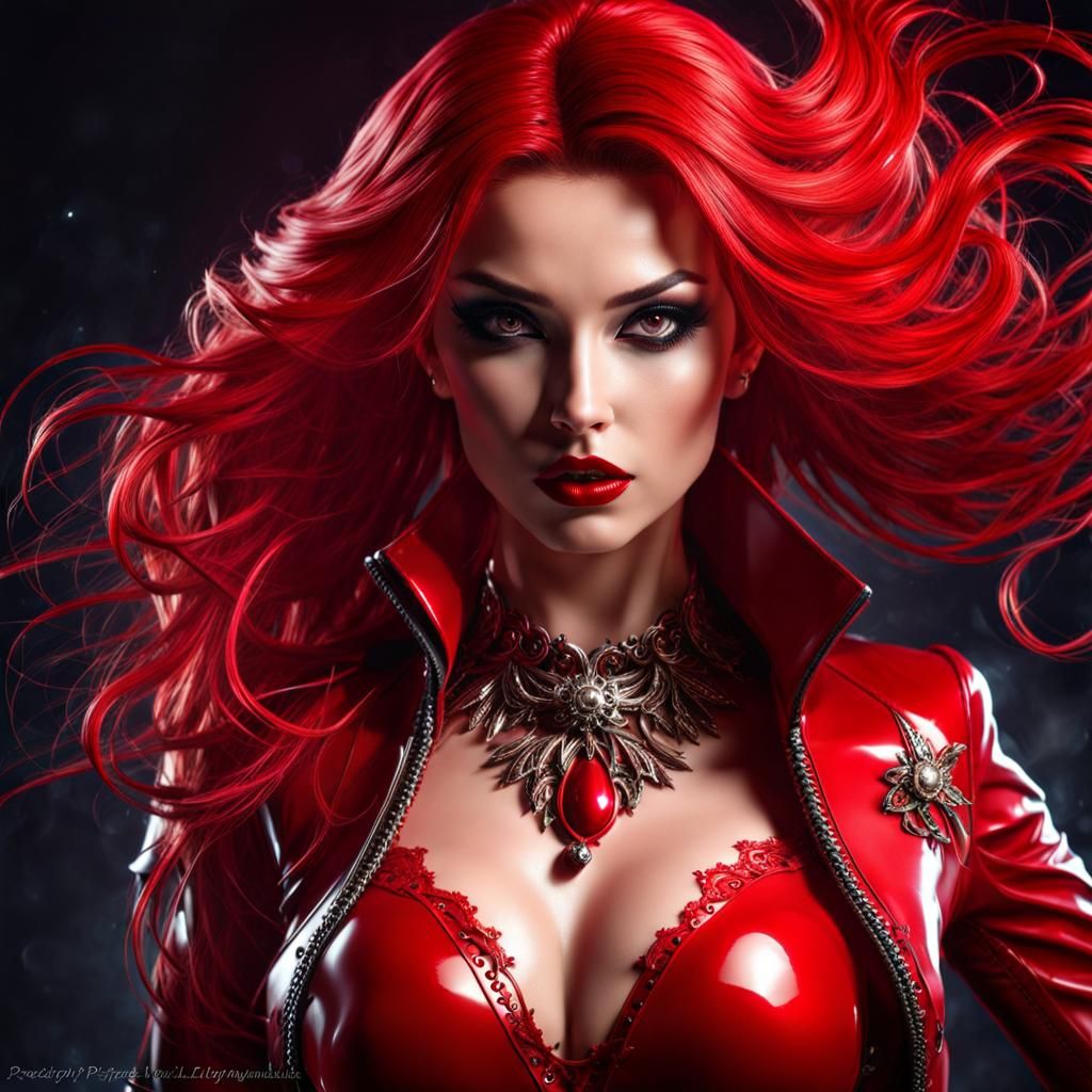 Gothic Mistress in Red Latex: Splash Art