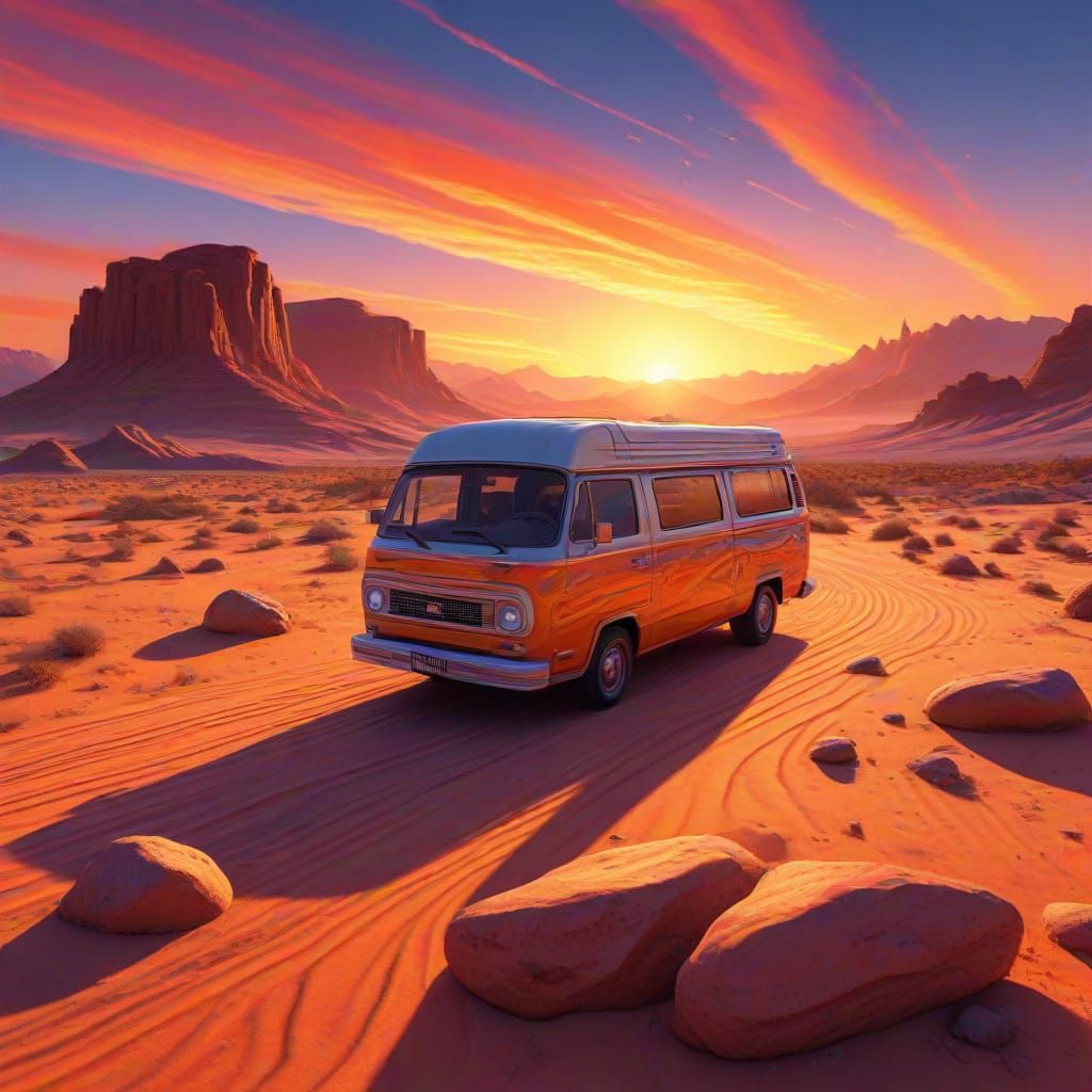 Vibrant Desert Dreamscape in Triadic Oil Painting Style