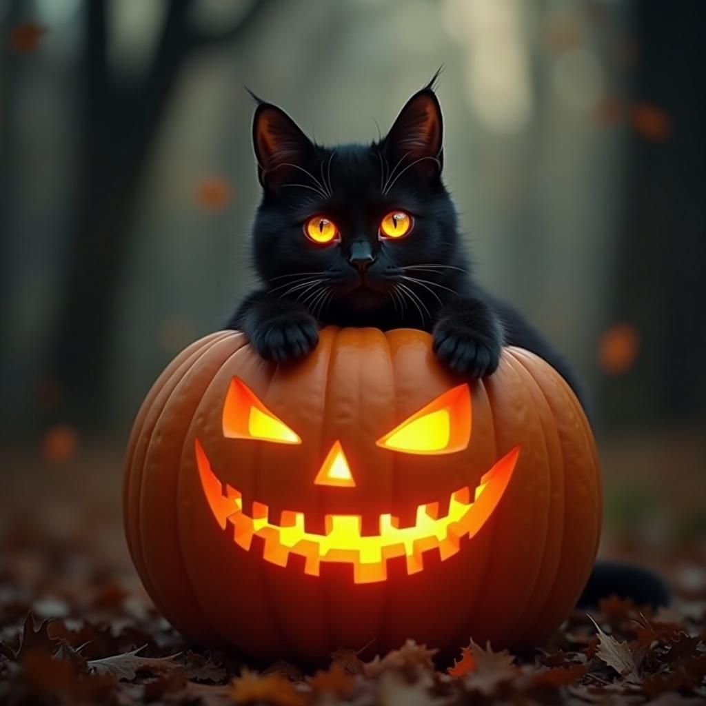 Spooky Halloween Cat and Pumpkin