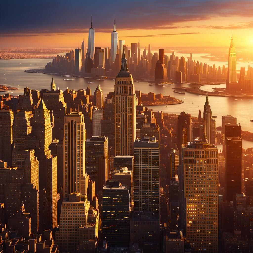 New York City Skyline at Dusk: Golden Hour