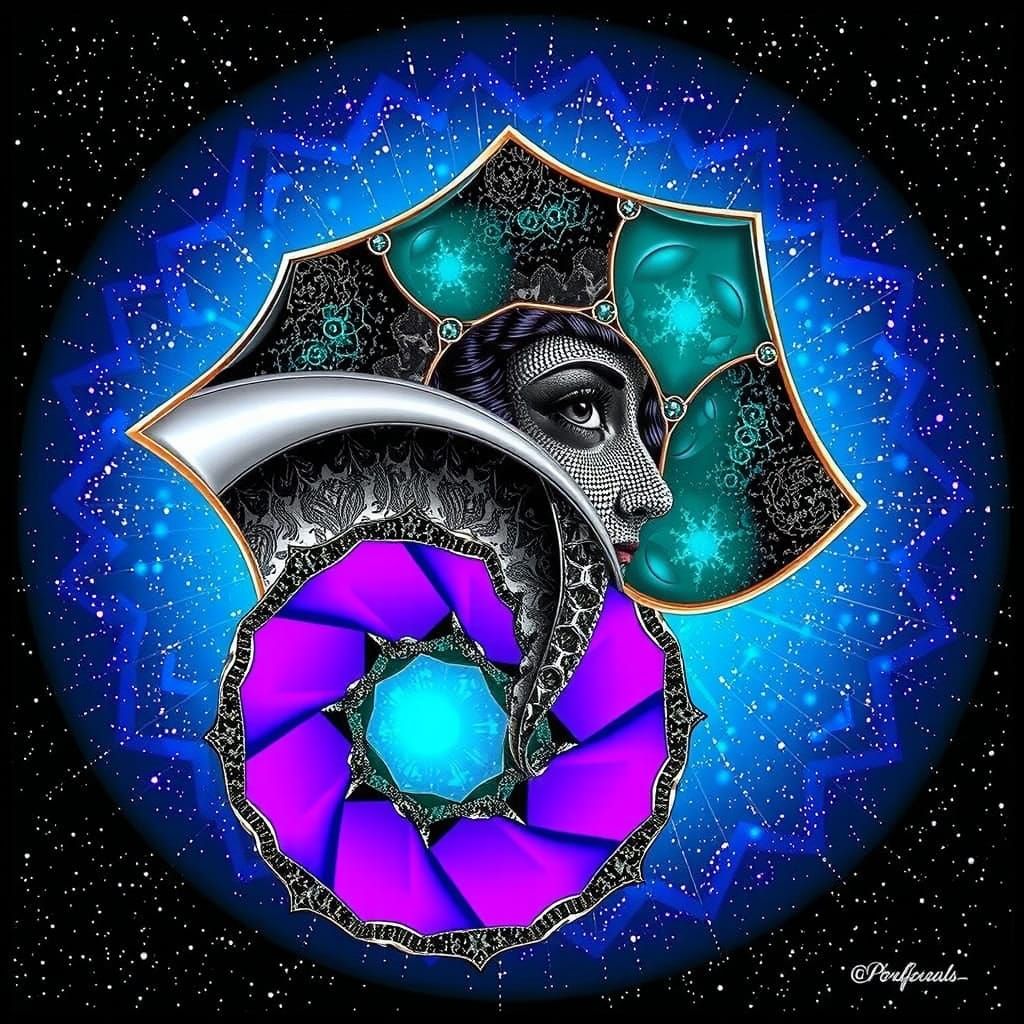 Surreal Woman with Geometric Patterns in Jugendstil Style