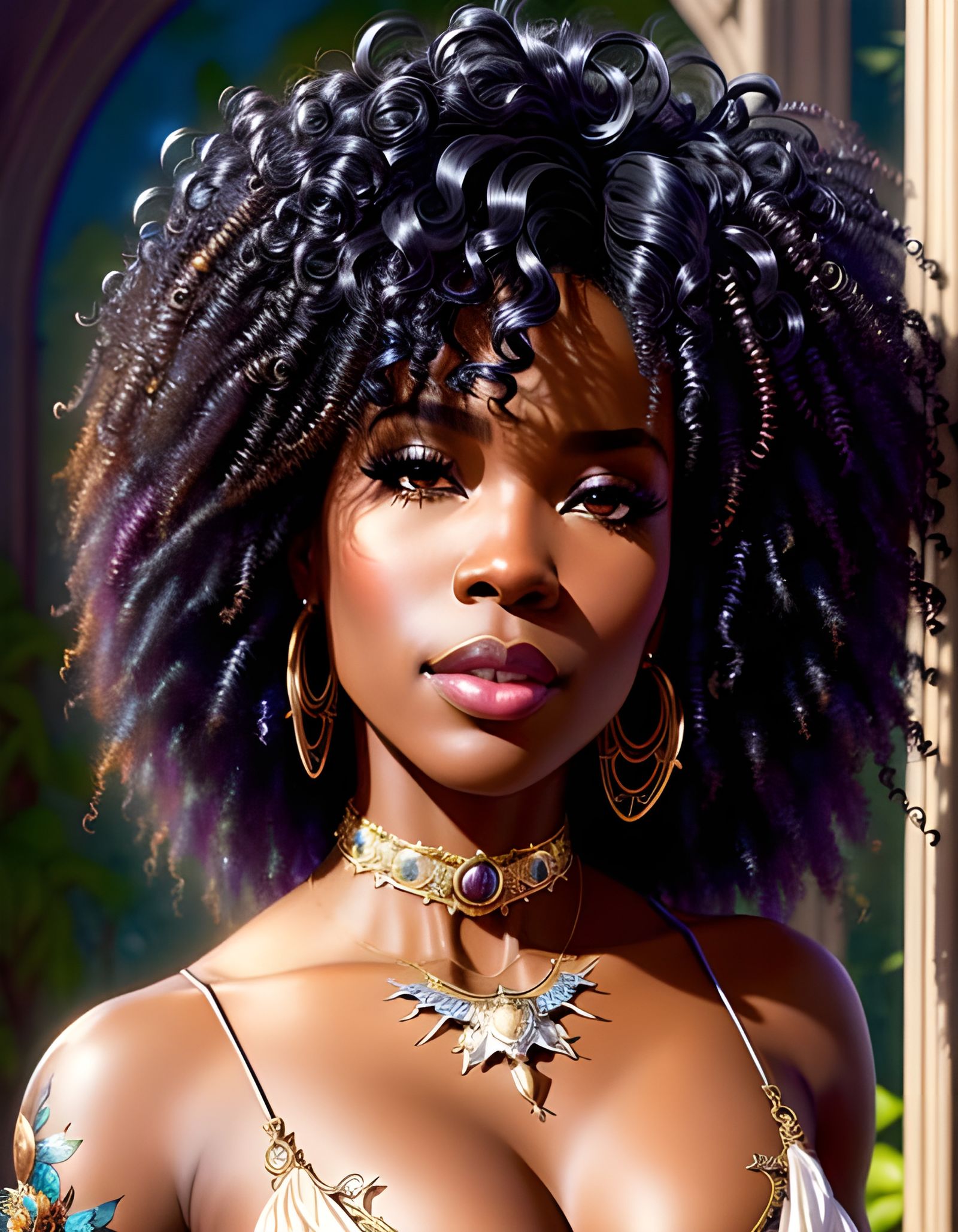 Radiant Black Woman in Rococo Style, Hyperdetailed