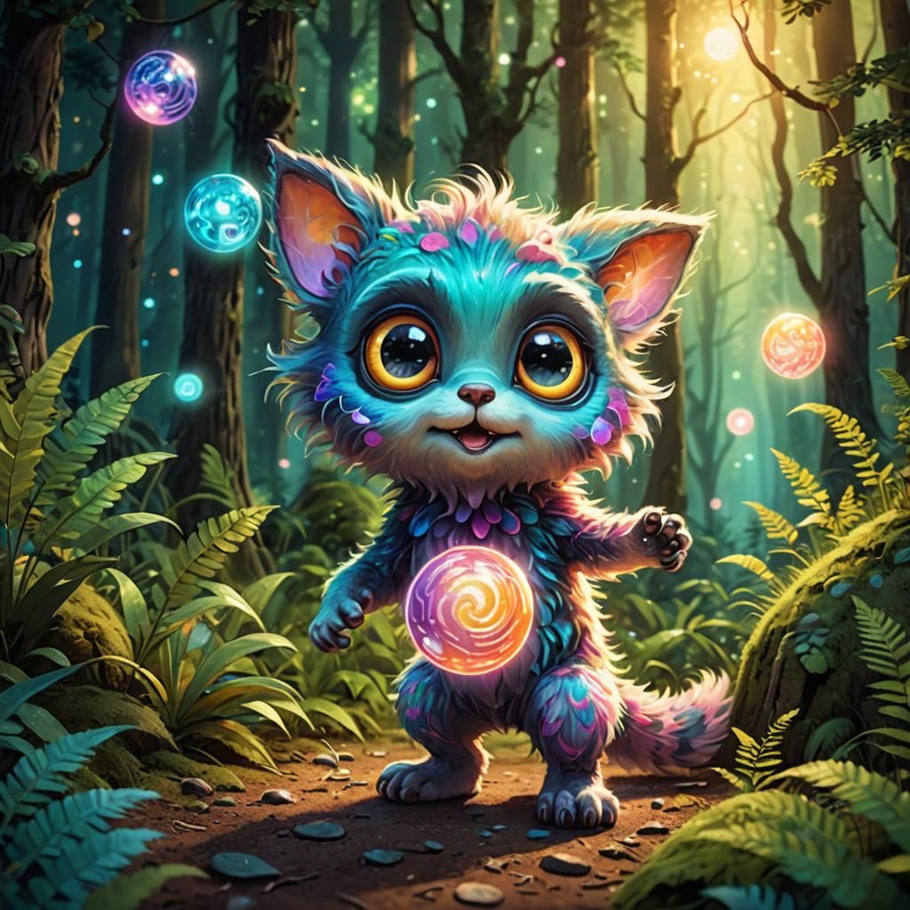 Cute Alien Animal Playing in Fantasy Forest