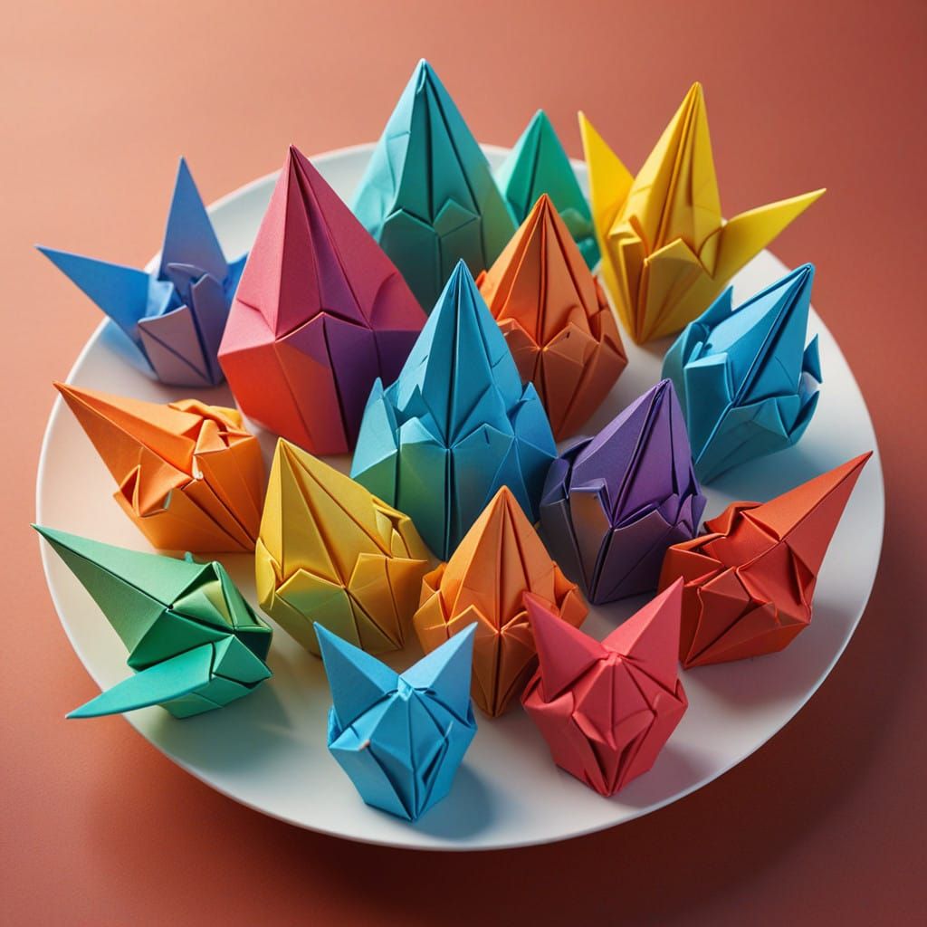 Colorful Origami Ice Cones Melt on Sunset Gradient
