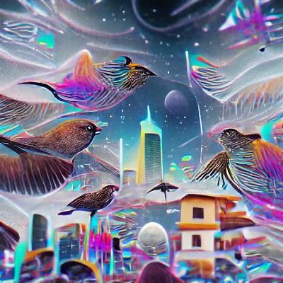 Astral Bird City in Holographic Cosmic Illustration