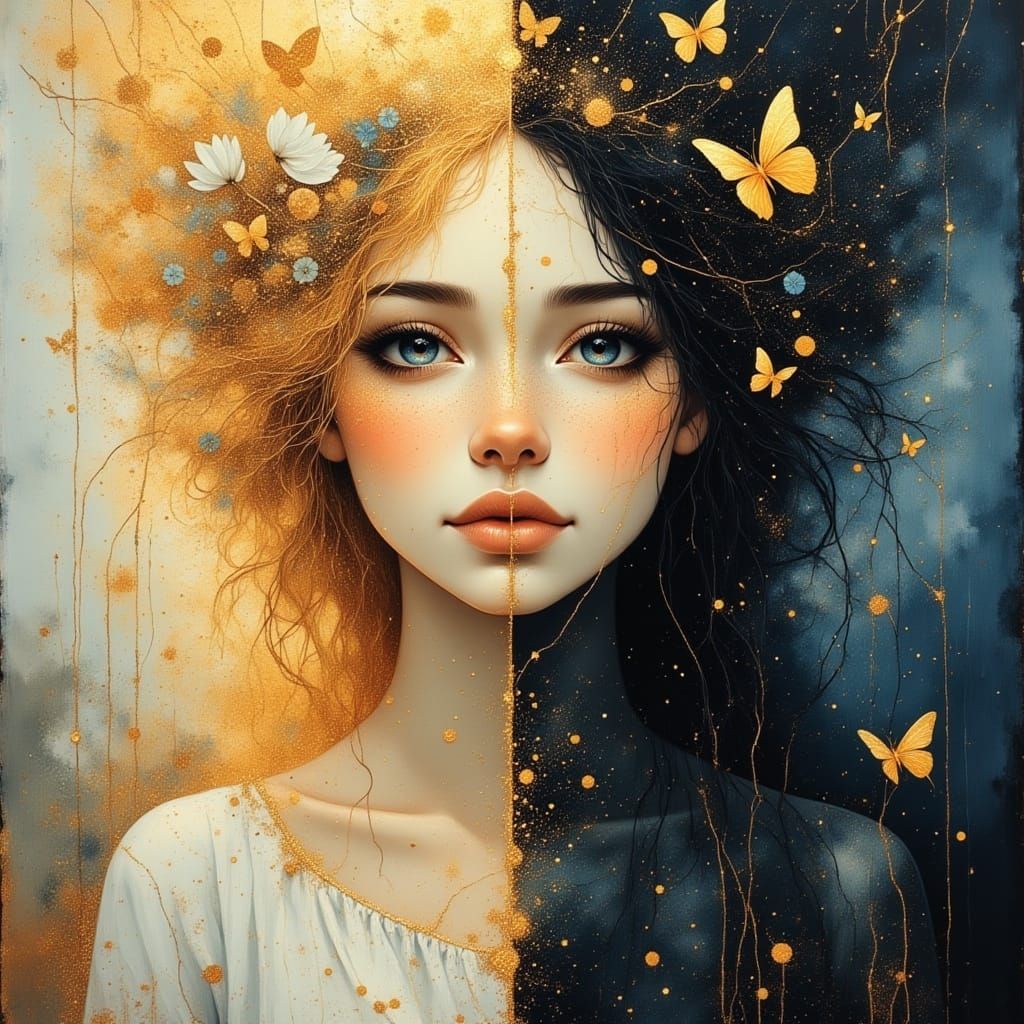 Yin Yang Woman in Fantasy Airbrush Style