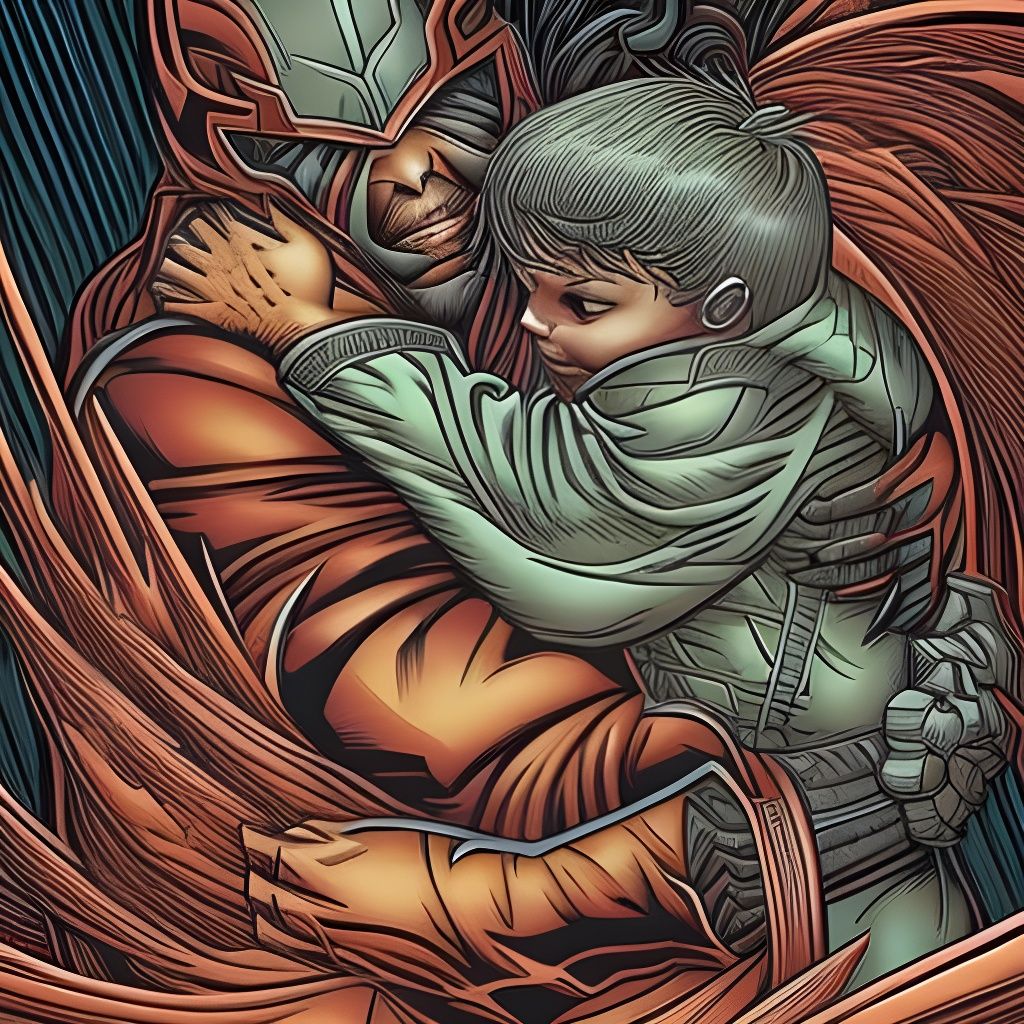 Father and Son Embrace: Comic Book Style Art