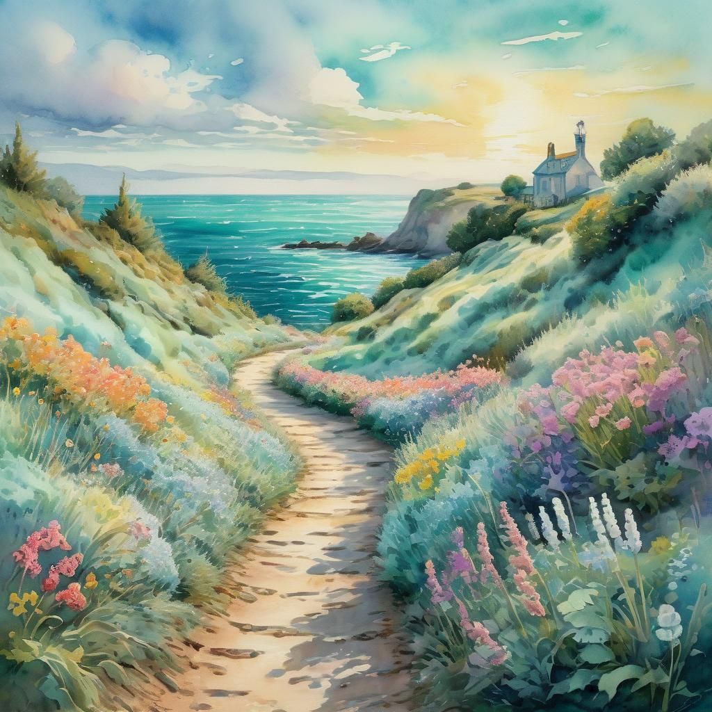 Rabbit's Coastal Path: A Watercolor Impression