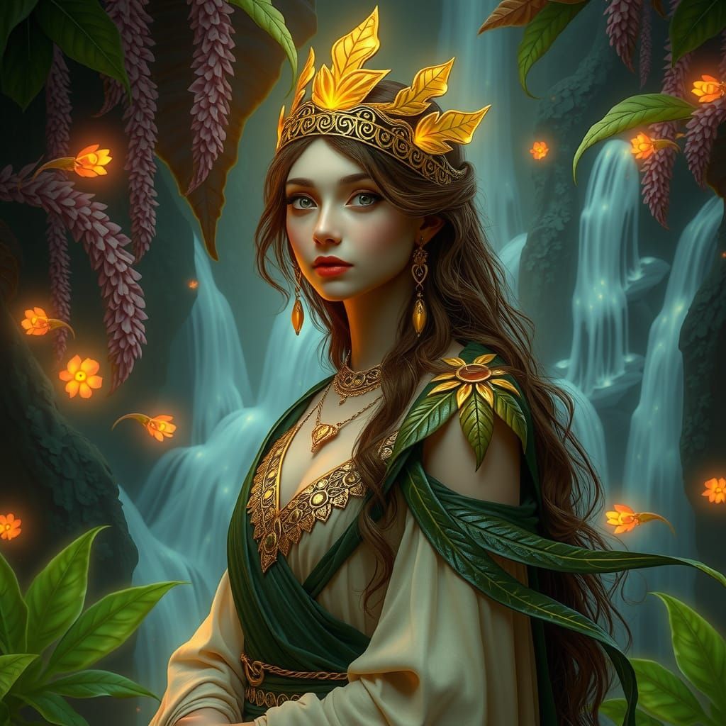Ethereal Forest Goddess in Art Nouveau Style